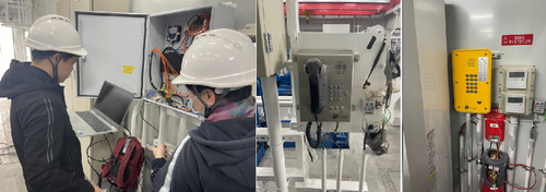 Neueste Unternehmensnachrichten über Technischer Ingenieur Debugging Telefone Set auf Kran im Hafen